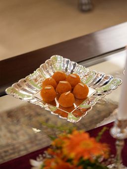 EKAANI - Square Decorative Tray With Green Enamel (M)