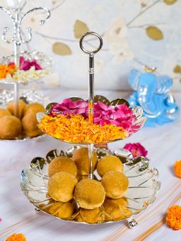 EKAANI - Silver 2 Tier Decorative Platter