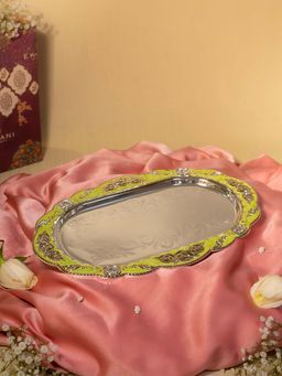 EKAANI - Flower Green Enamel Decorative Tray