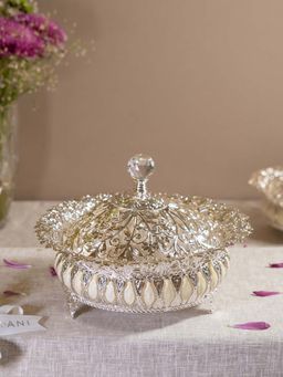 EKAANI - Silver In White Enamel Decorative Bowl with Lid