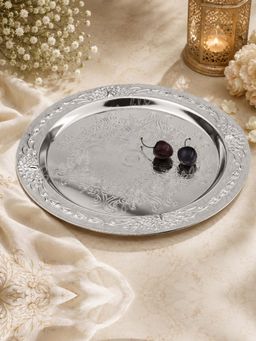 EKAANI - Round Ethed Decorative Tray With Cream Enamel - 12"