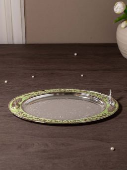 EKAANI - Peacock Motif Oval Decorative Tray (Green Enamel)