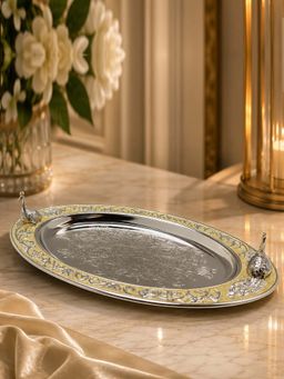EKAANI - Oval Decorative Tray - Cream Enamel