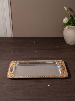 EKAANI - Peacock Rectangle Decorative Tray (Peach Enamel)