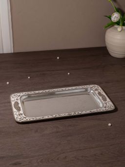 EKAANI - Peacock Rectangle Decorative Tray (White Enamel)