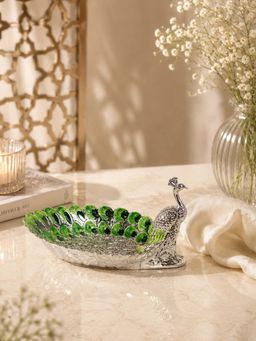 EKAANI - Green Enamel Peacock Decorative Tray
