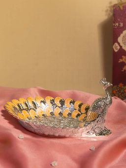 EKAANI - Peach Enamel Peacock Decorative Tray