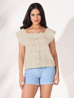 SHOWOFF - Women Cream Embroidered Top