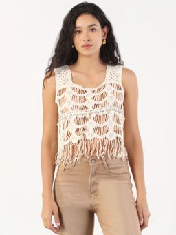SHOWOFF - Women Cream Self Design Top