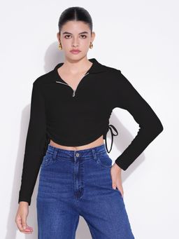 SHOWOFF - Women Black Solid Crop Top