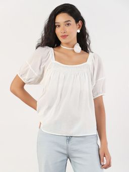 SHOWOFFFF - Women White Solid Top with Bow (Set of 2)