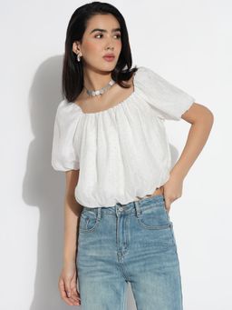 SHOWOFFFF - Women White Solid Top