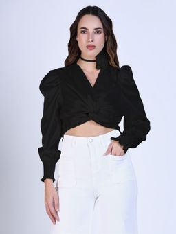 SHOWOFF - Women Black Solid Top with Bow (Set of 2)