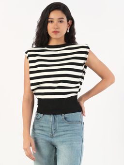 SHOWOFF - Women Black Stripes Top