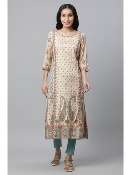 Aurelia - Beige Floral Printed A-Line Kurta
