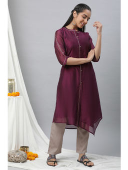 Aurelia - Purple Chanderi Asymmetrical Kurta