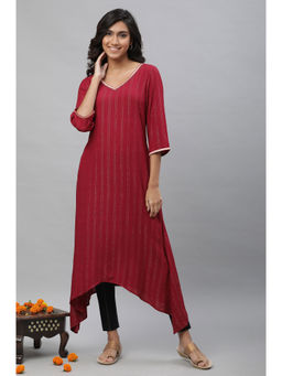 Aurelia - Maroon Embroidered Asymmetrical Kurta