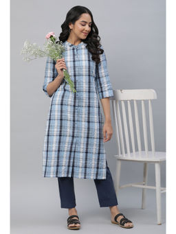 Aurelia - Blue Seer Sucker Checker Kurta