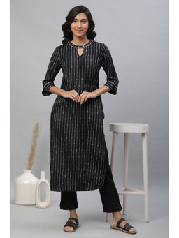 Aurelia - Women Black Striped Rayon Kurta