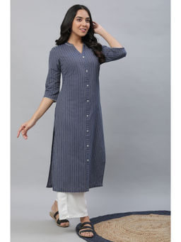 Aurelia - Women Blue Striped Cotton Kurta