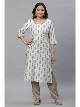 Aurelia - White Geometric Printed Kurta With Sequin Detailing