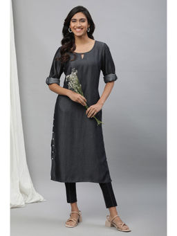 Aurelia - Black Tencil Denim Straight Kurta