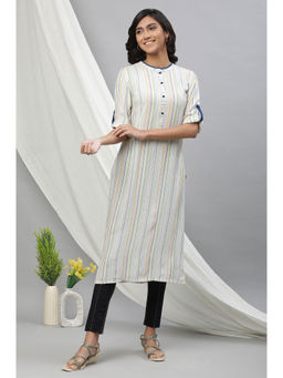Aurelia - White Straight Kurta With Multi-Color Stripes