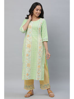 Aurelia - Green Floral Printed Cotton Kurta
