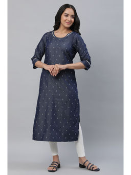 Aurelia - Blue Denim Kurta With Lace Patch