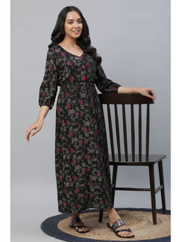 Aurelia - Black Floral Printed Gathered Dress