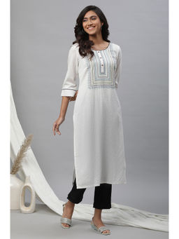 Aurelia - White Embroidered Seer Sucker Kurta