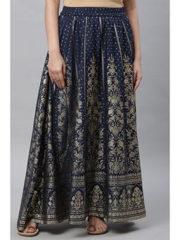 Aurelia - Navy Blue Printed Flared Skirt