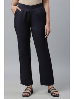 Aurelia - Navy Blue Yarn Dyed Shiny Narrow Palazzo