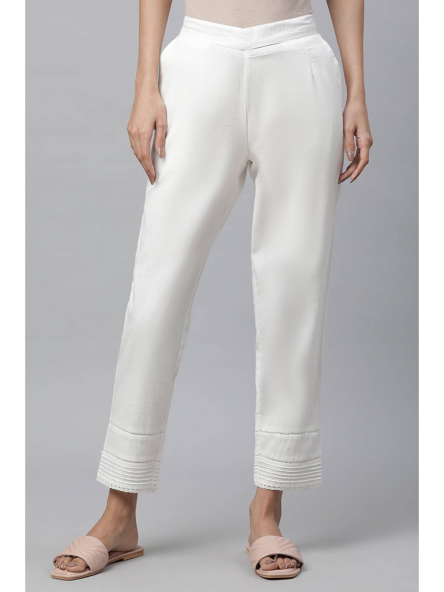 aurelia White Cotton Flax Pin-Tuck Pant-picture-49