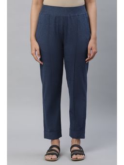 Aurelia - Blue Cotton Lycra Pintuck Pant