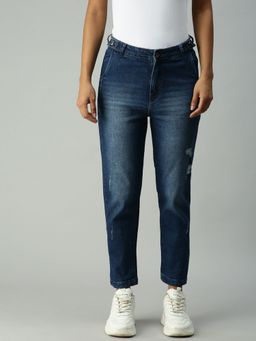 SHOWOFFFF - Womens Boyfriend Fit Mildly Distressed Blue Jeans