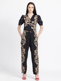 SHAYE - V-Neck Black and Gold Top and Trouser Casual Co-ords for Women (Set of 2)