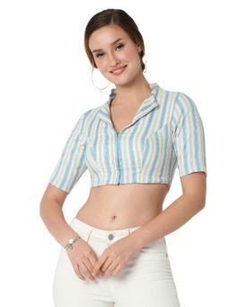 SALWAR STUDIO - Women's Sky Blue Cotton Printed Readymade Saree Blouse