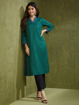Fabindia - Green Wool Calf Length Long Kurta