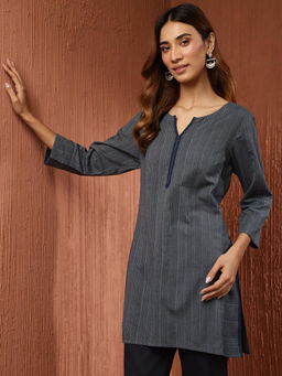 Fabindia - Grey Cotton Slim Fit Short Kurti