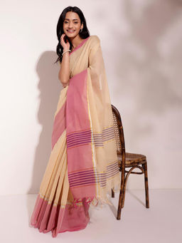 Fabindia - Beige Cotton Woven Stitched Saree