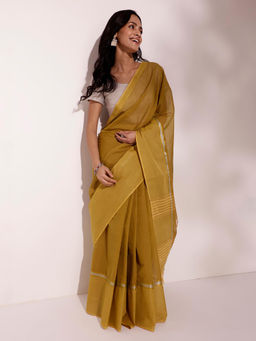 Fabindia - Green Cotton Woven Stitched Saree