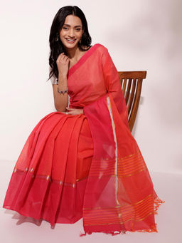 Fabindia - Orange Cotton Woven Stitched Saree