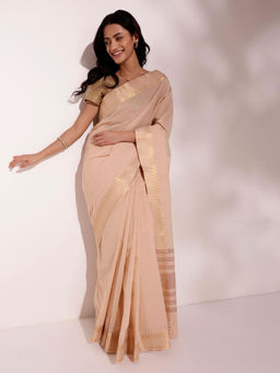 Fabindia - Beige Cotton Woven Stitched Saree