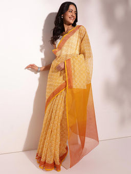Fabindia - Yellow Cotton Silk Sari