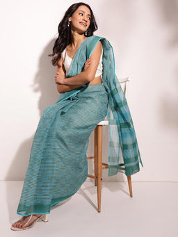 Fabindia - Blue Cotton Silk Sari