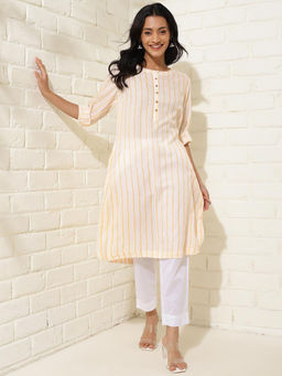 Fabindia - Natural Modal Stripes Knee Length Kurta