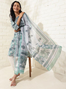 Fabindia - Avni Blue Cotton Printed Kurta and Dupatta (Set of 2)