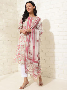Fabindia - Avni Pink Cotton Printed Kurta and Dupatta (Set of 2)