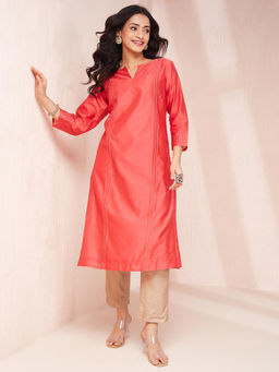Fabindia - Coral Cotton Silk Calf Length Long Kurta